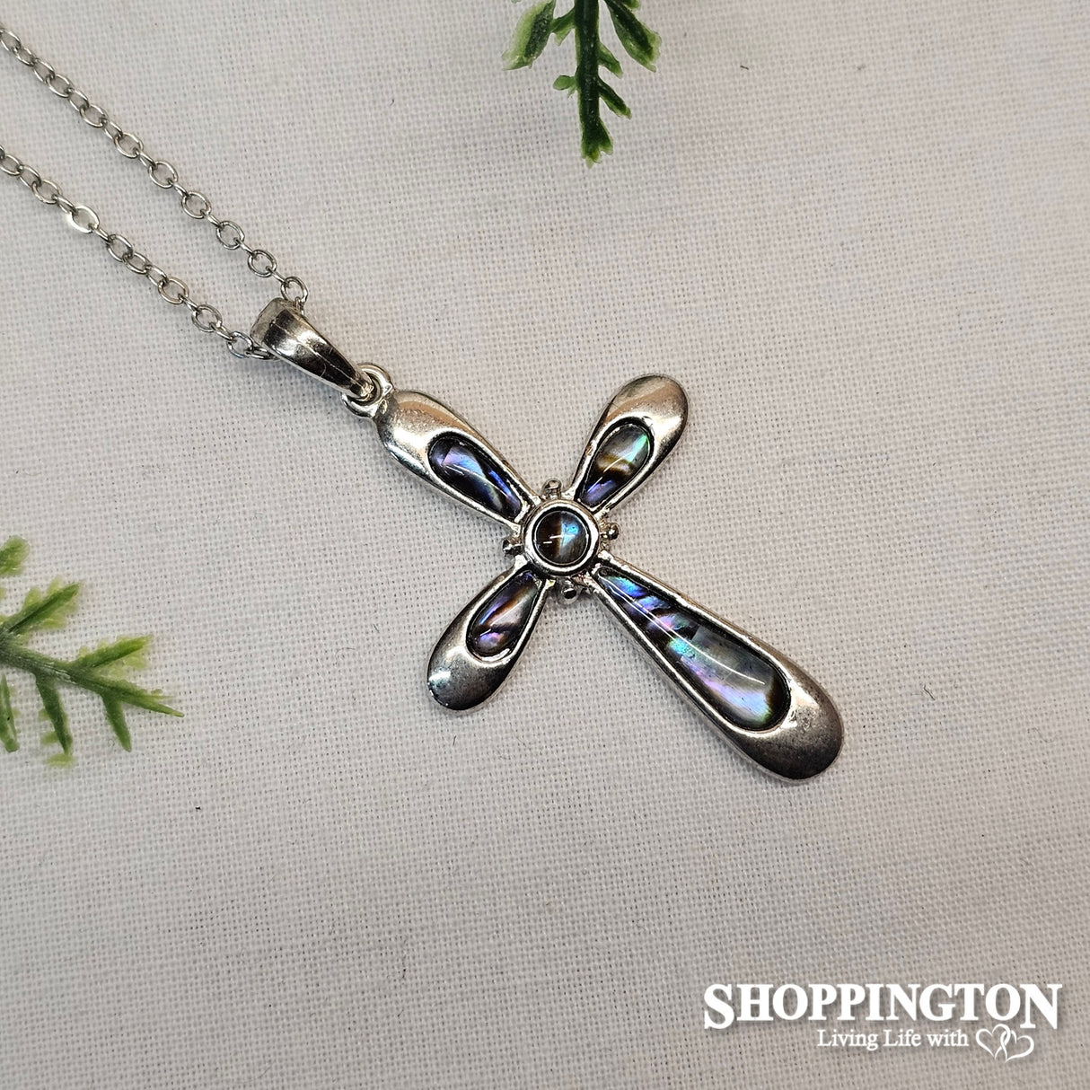 Necklace - Paua & Silver Cross