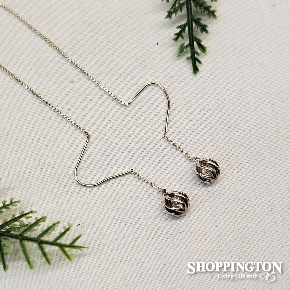 Earrings - Ball & Zircon 925 Sterling Silver Chain