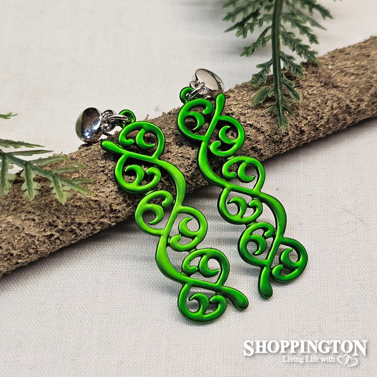 Earrings - Green Koru Vine