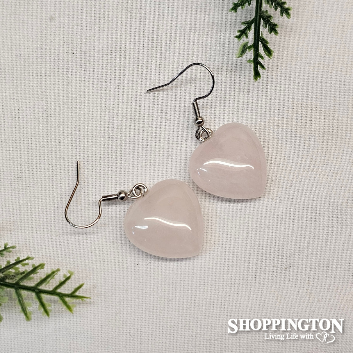 Earrings - Heart Shaped Rose Quartz 20mm