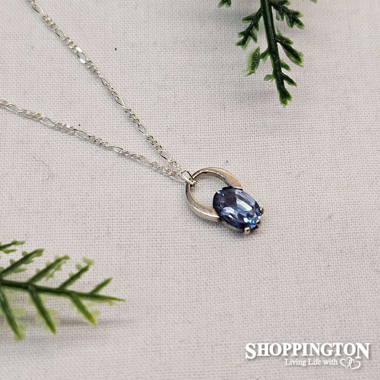 Sterling Silver Oval Crystal Pendant - Light Sapphire Blue