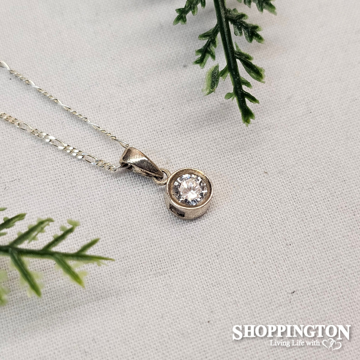 Sterling Silver Round Crystal Pendant - Clear