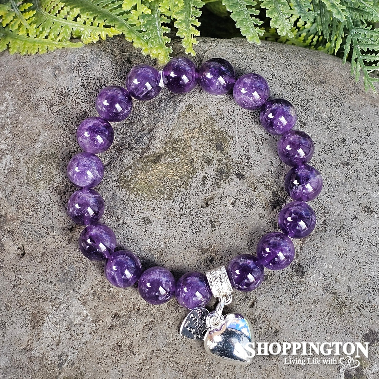 Gemstone Bracelet - Amethyst with Heart Charm