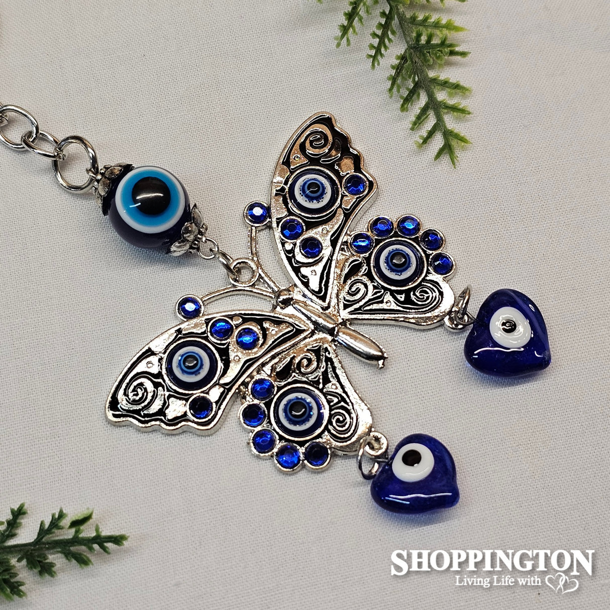 2 Hearts Evil Eye Butterfly Hanging Charm/Keyring