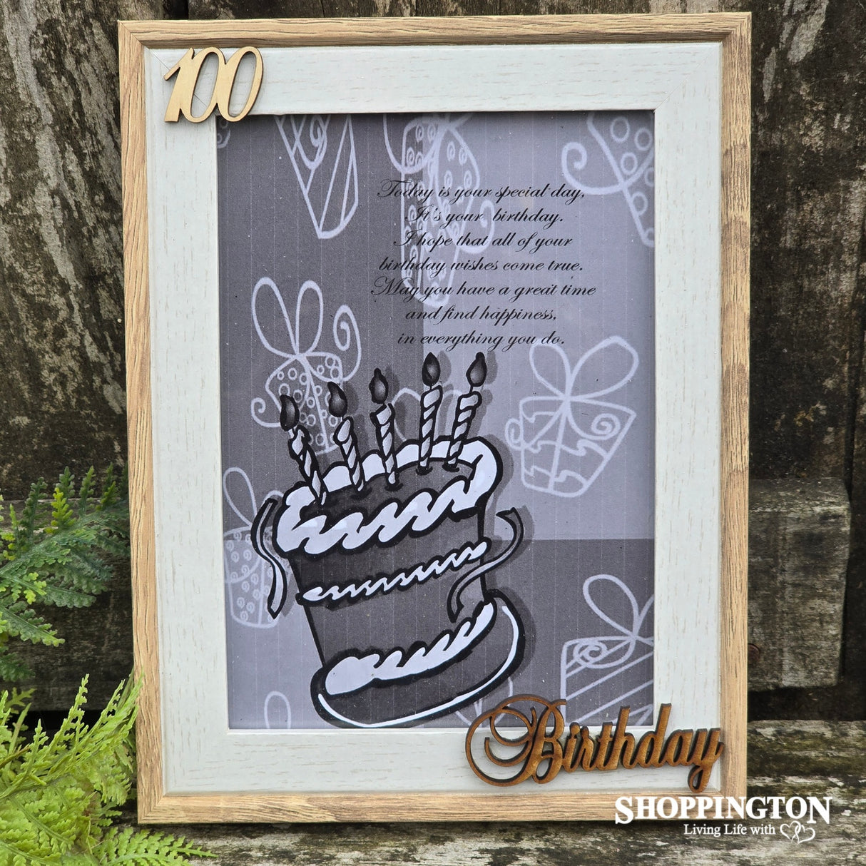 Designer Natural Wood Photo Frame 100 Birthday