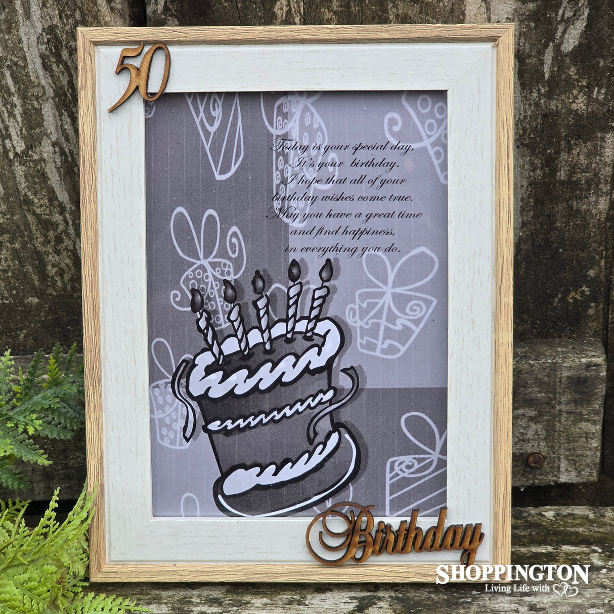 Designer Natural Wood Photo Frame 50 Birthday