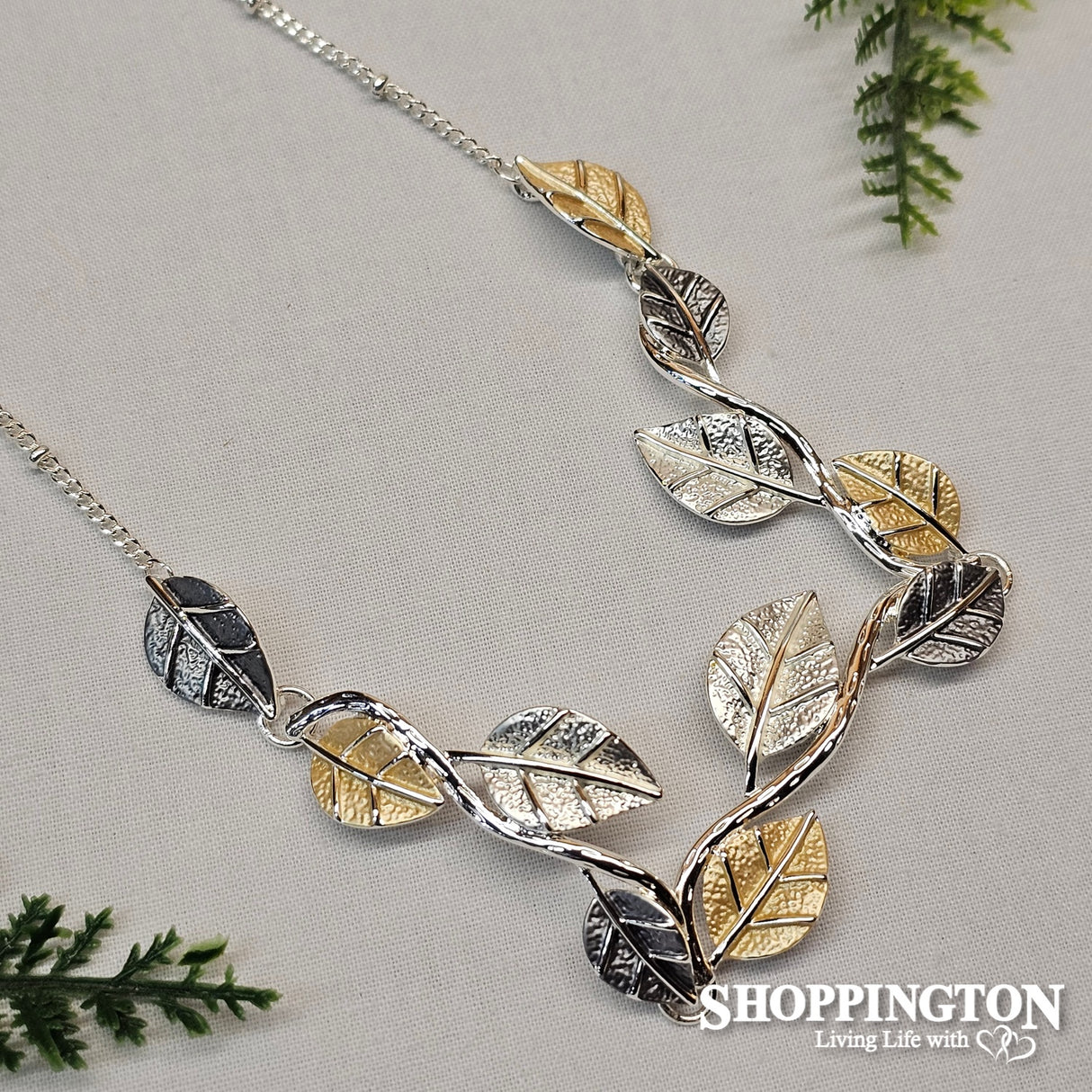 Necklace - White Gold Leaves