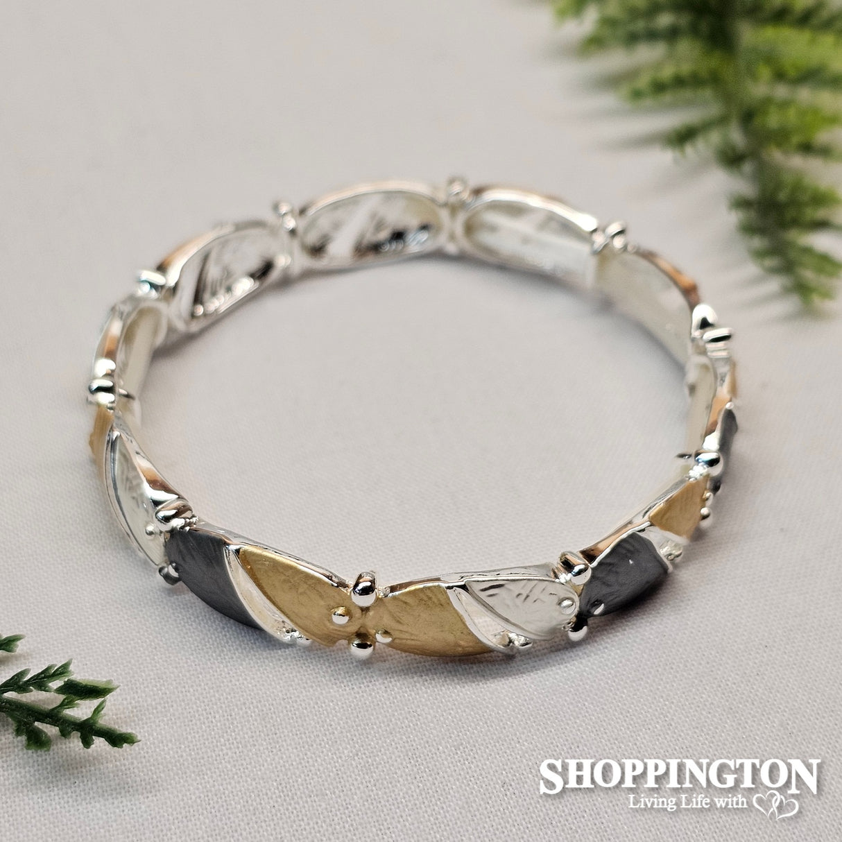 Bracelet - Matt Grey, Silver & Gold Ovals