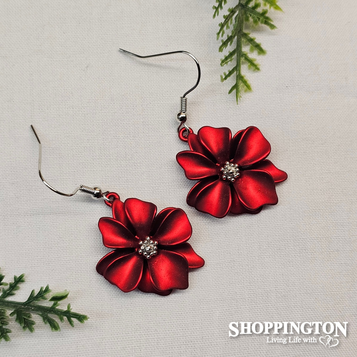 Earrings - Red Single Flower