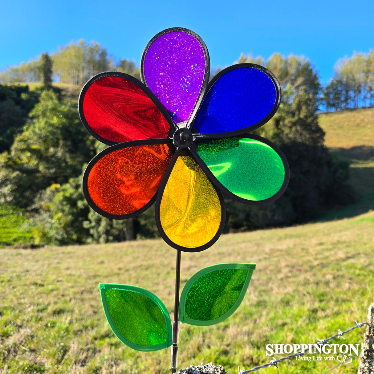 Wind Spinner - Rainbow Sparkle Flower Spinner 30cm