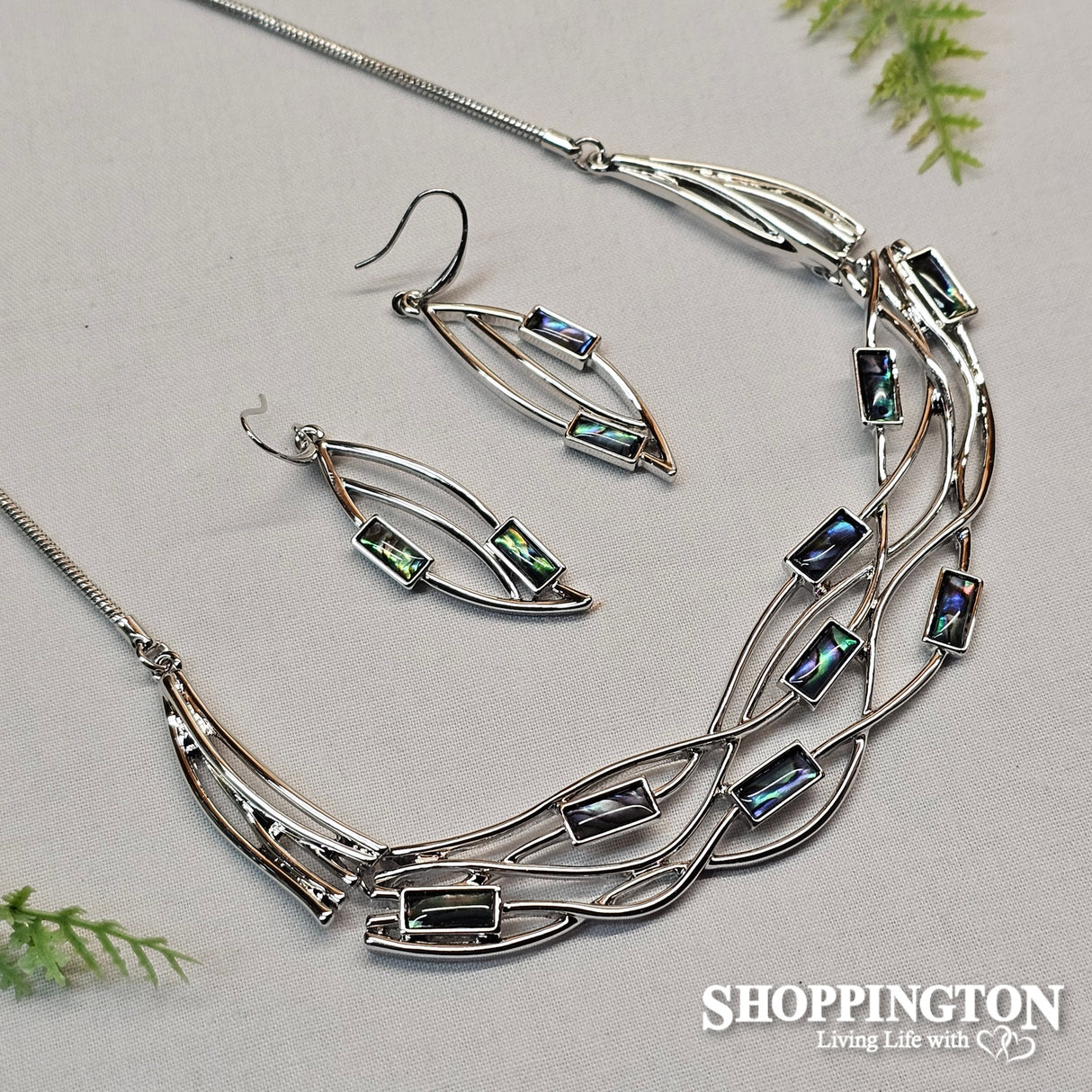 Necklace - Paua Rectangle Waves Set