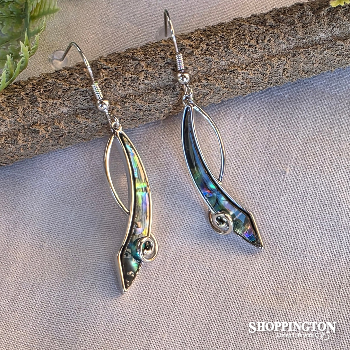 Earrings - Paua Scurved Scalene & Koru Drop