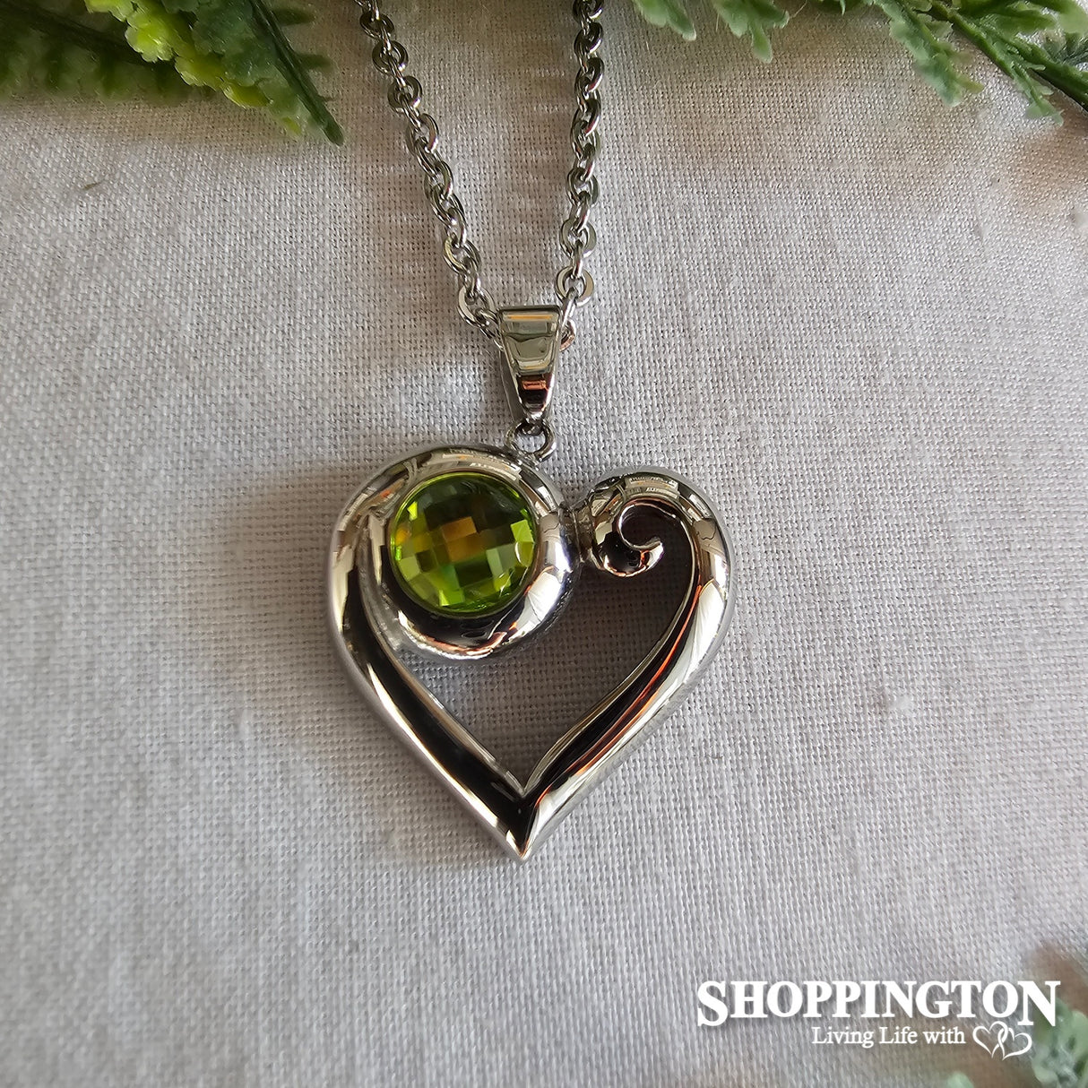 Necklace - Stainless Steel Green Heart