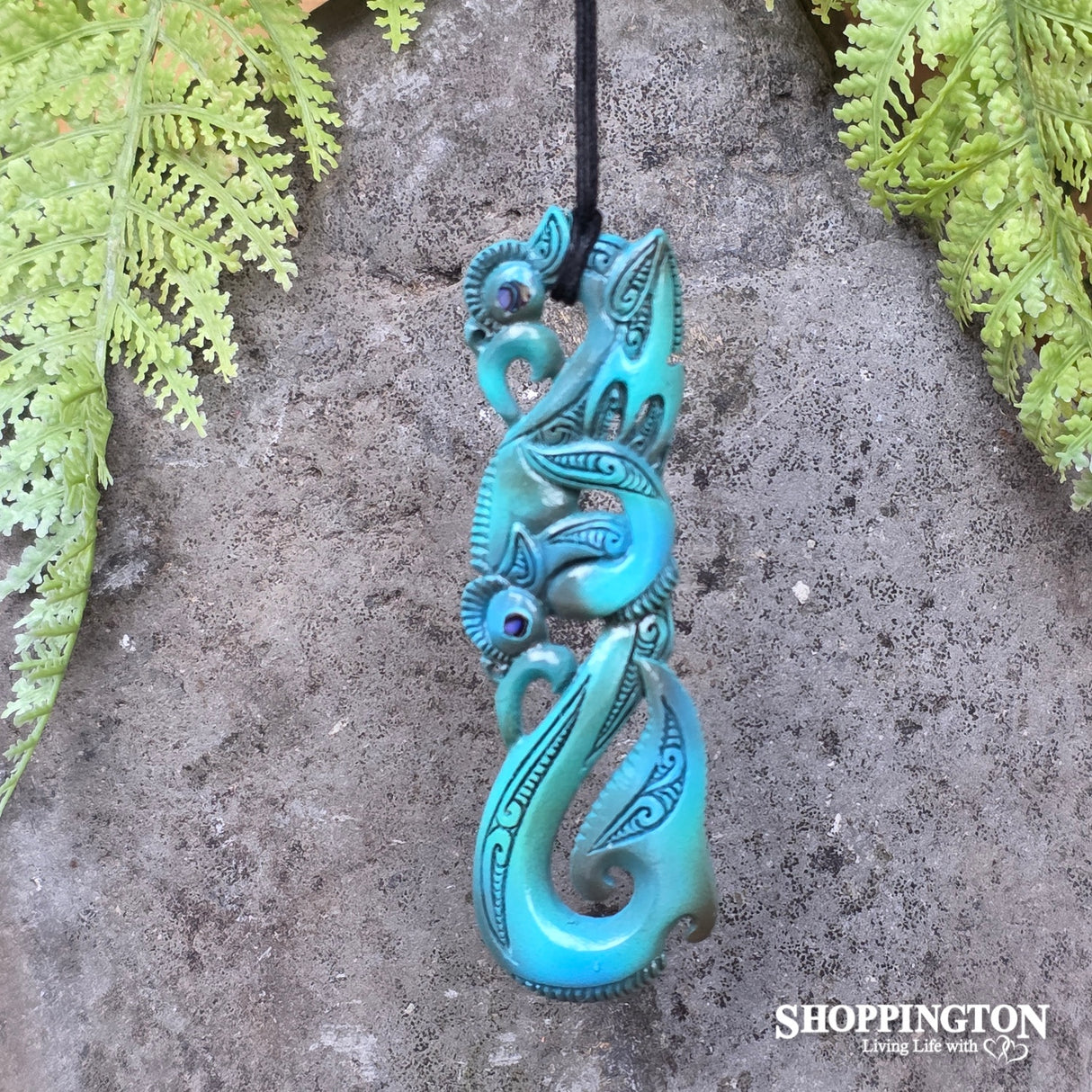 Bone & Paua Carved Manaia 90mm Heru - Painted