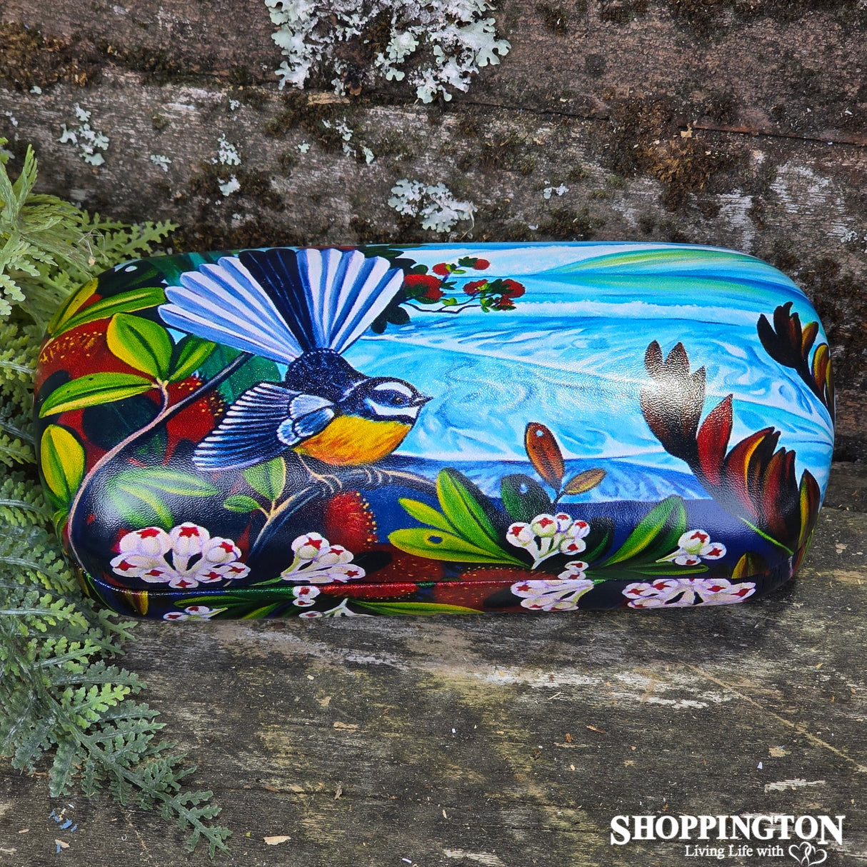 Leather NZ Print Sunglasses Case - Fantail