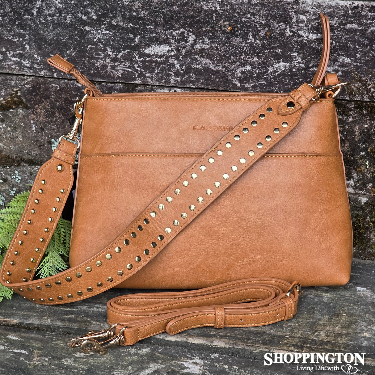 Black Caviar Handbag - Nevada Studded Tan