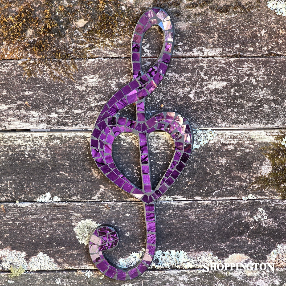 z Mosaic Music Treble Clef with Heart / Purple