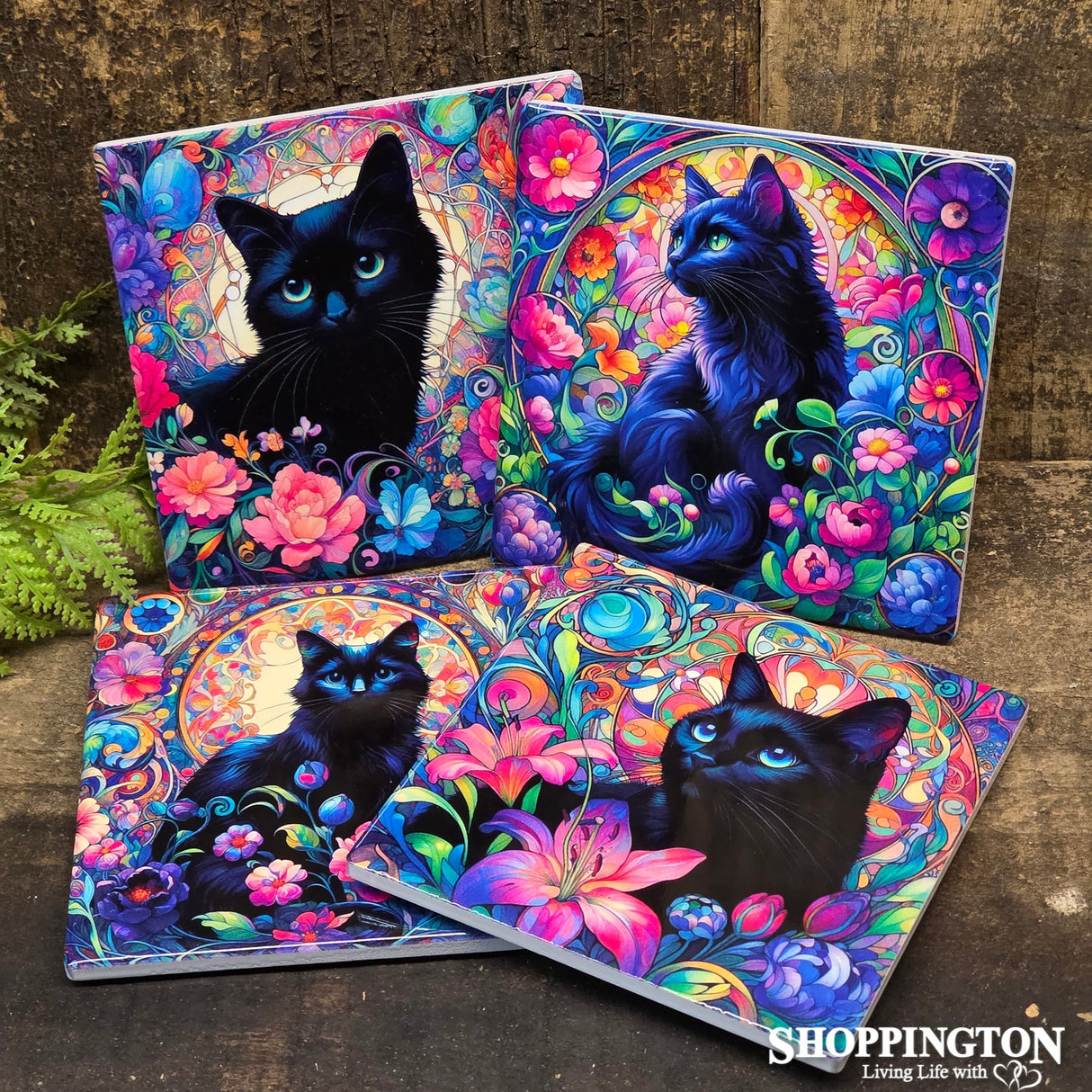 Coasters - Ceramic Black Cat Set of 4