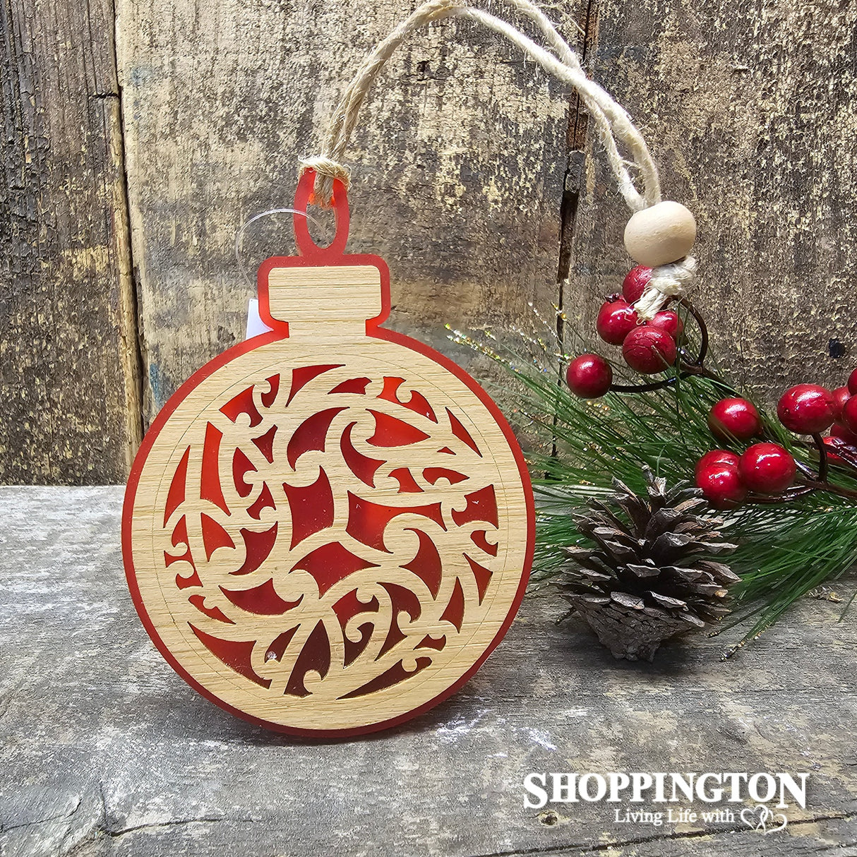 NZ Made Bauble: Koru Circles (Red)