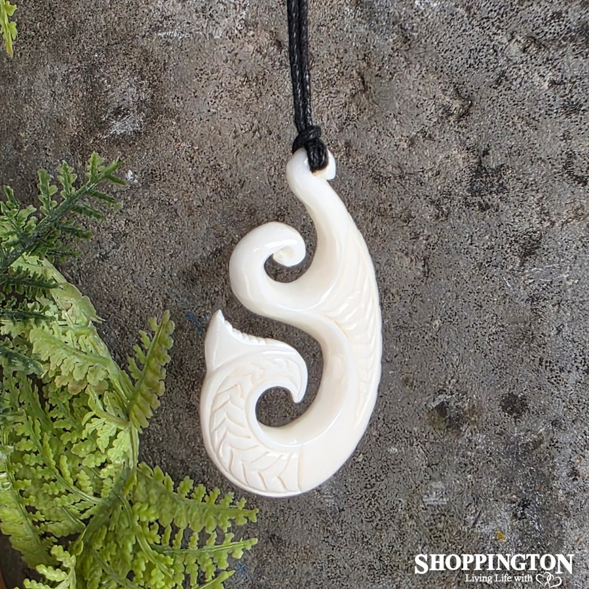 Bone Carving with Whale Tail Carved Detail