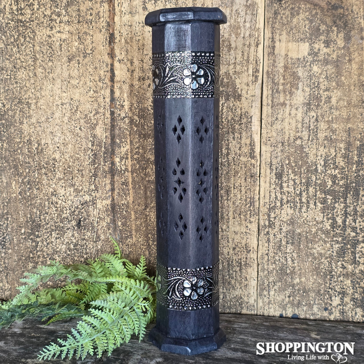 Incense Tower - Black & Silver Floral