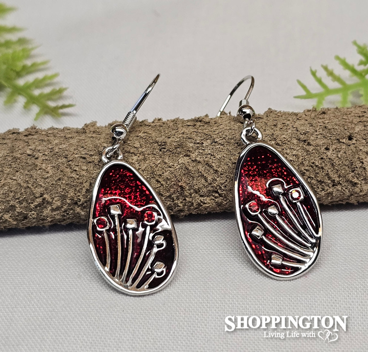 Earrings - Red Pohutukawa Rhodium