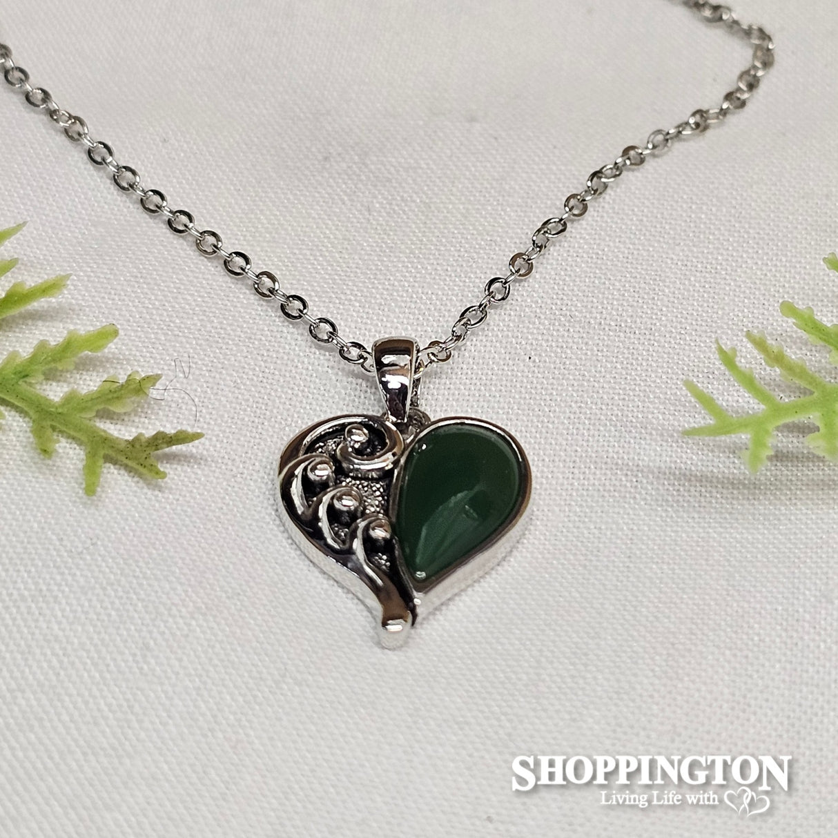 Green & Silver Koru Heart Necklace