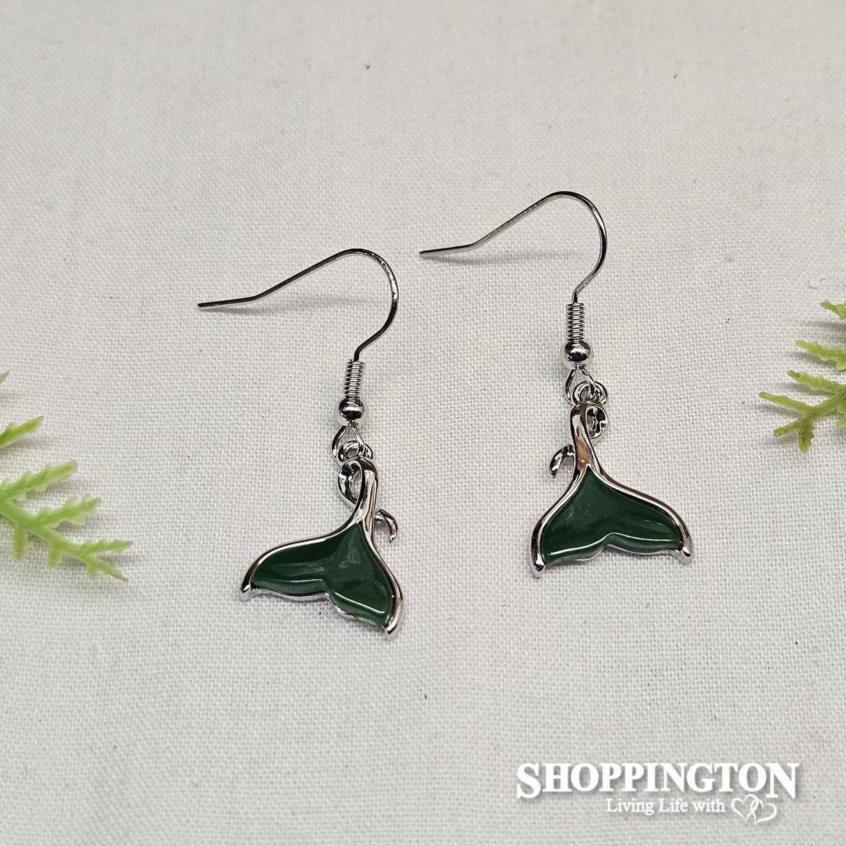 Earrings - Green Whale Tail