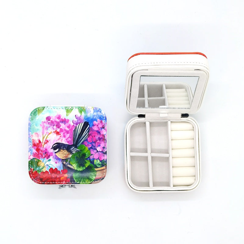 Leather NZ Print Jewellery Box - Fantail Floral