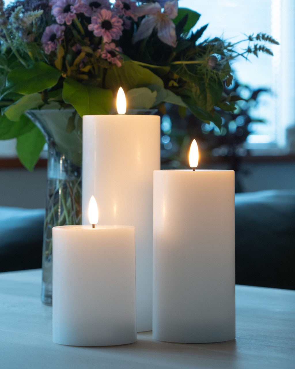 Set of 3 LED Pillar Candles 10cm, 12.5cm & 15cm (8 hour timer)