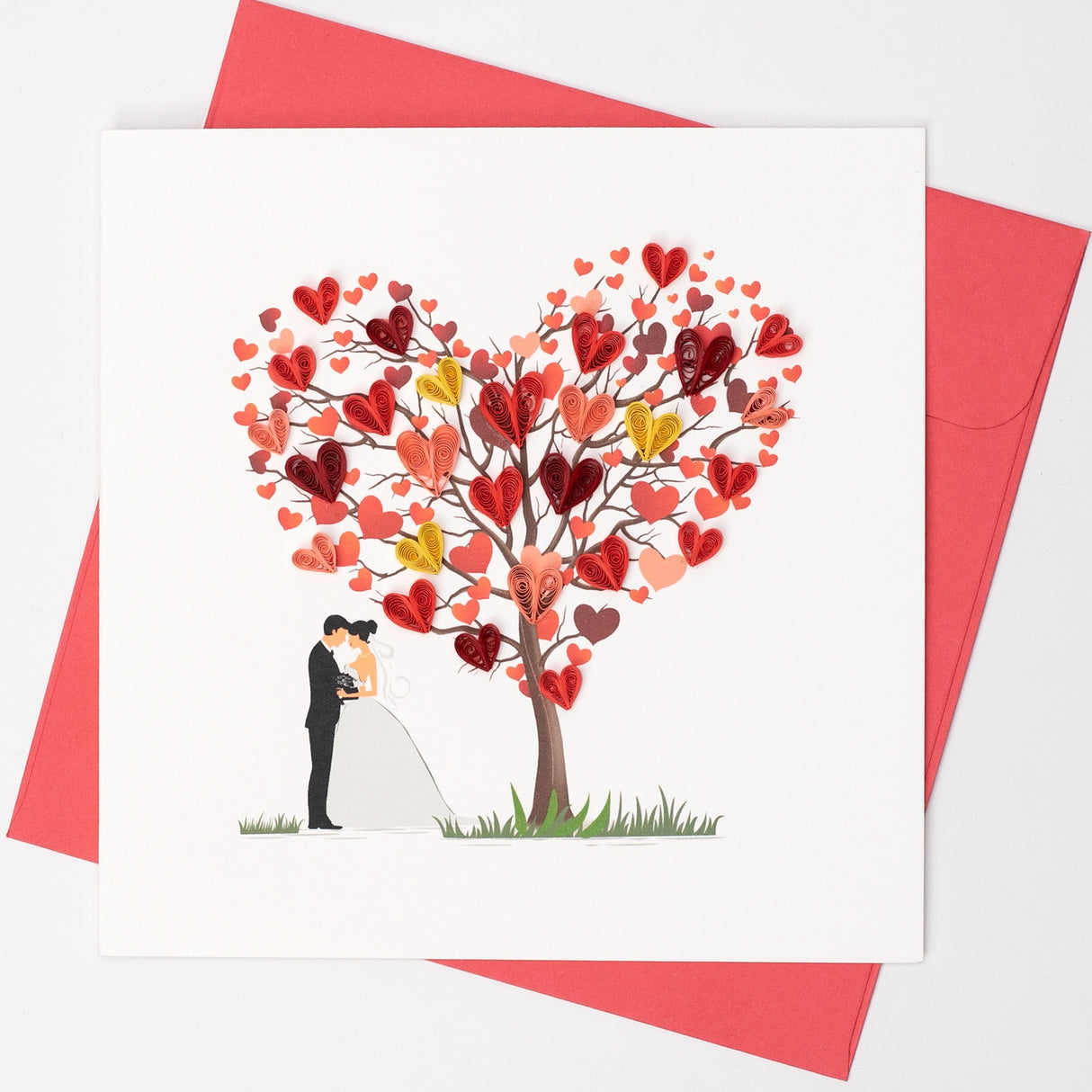 Handmade Gift Card - Quilled Wedding Heart Tree