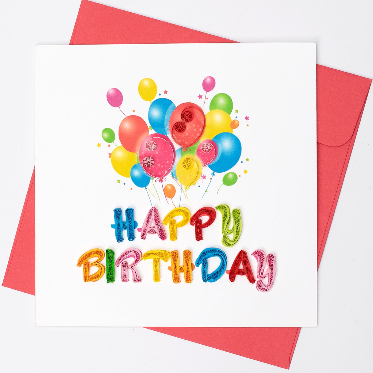 Handmade Gift Card - Quilled Happy Birthday Balloons