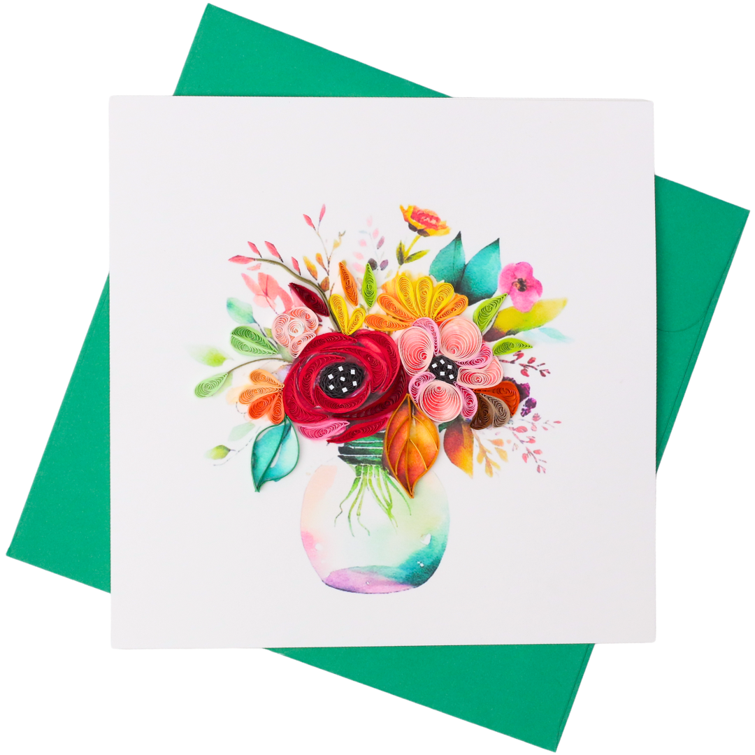 Handmade Gift Card - Quilled Flower Vase