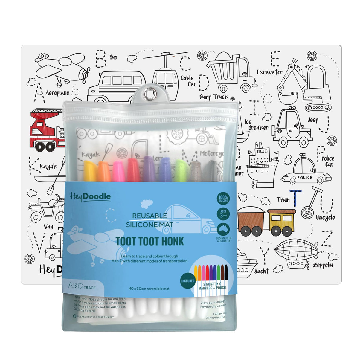 Hey Doodle - Reusable Silicone Mat Toot Toot Honk