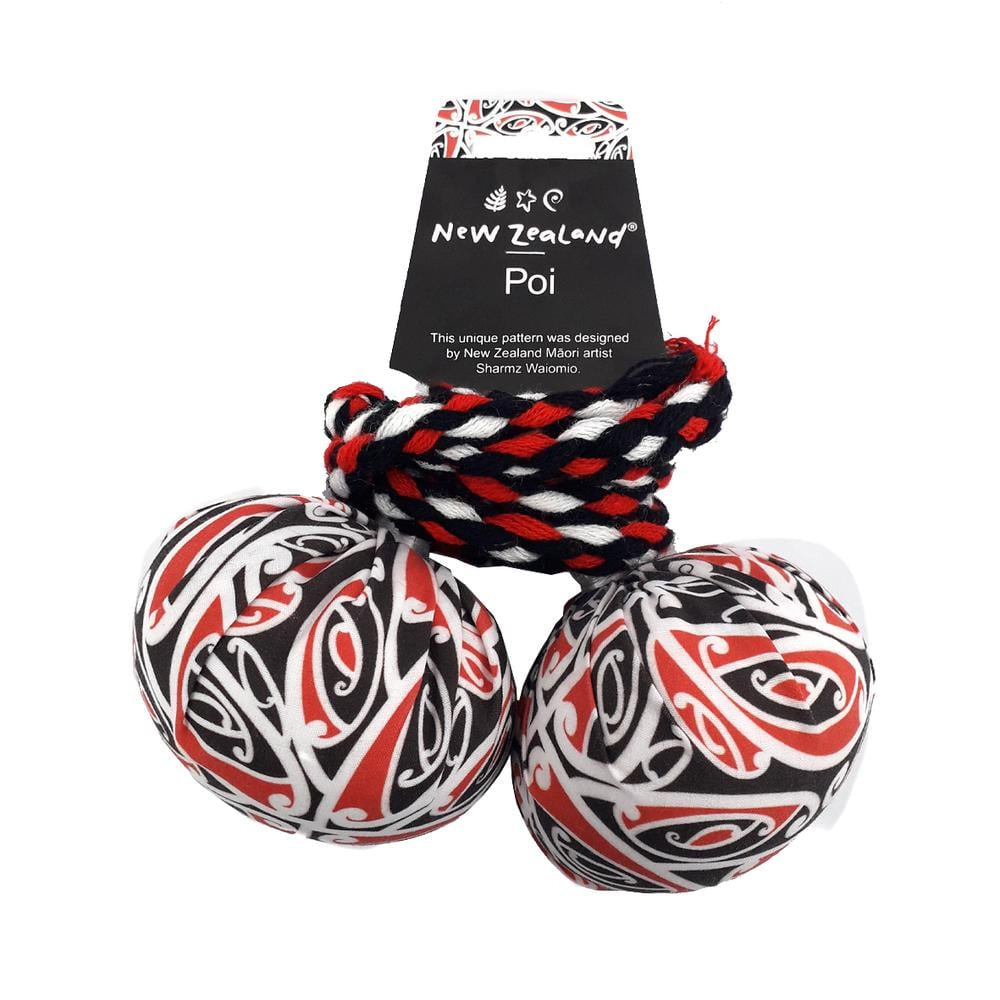 NZ Maori Patterned Fabric Poi - Red