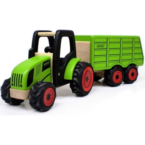 Pintoy - Wooden Tractor & Hopper Trailer