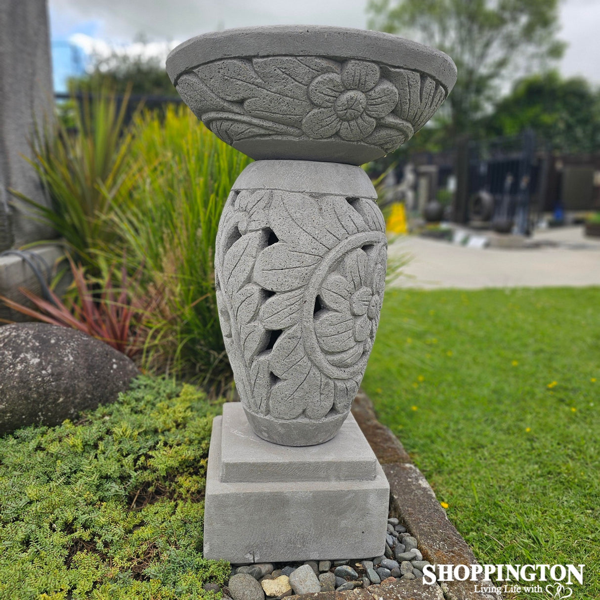 Bird Bath or Planter / Carved Concrete