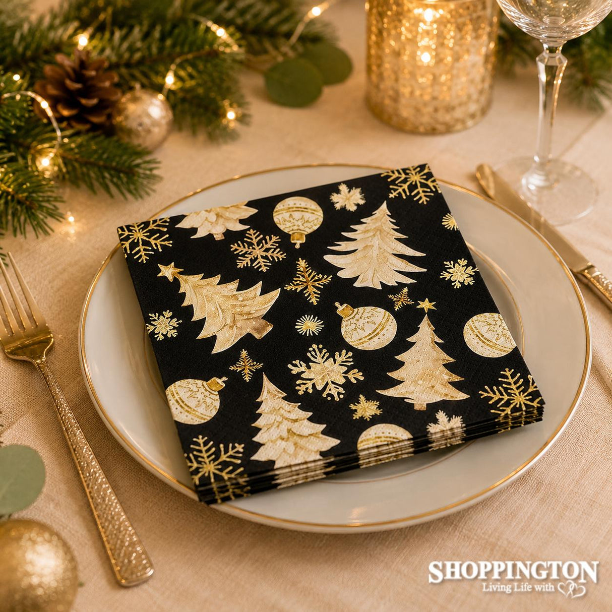 Black Christmas Tree Napkins