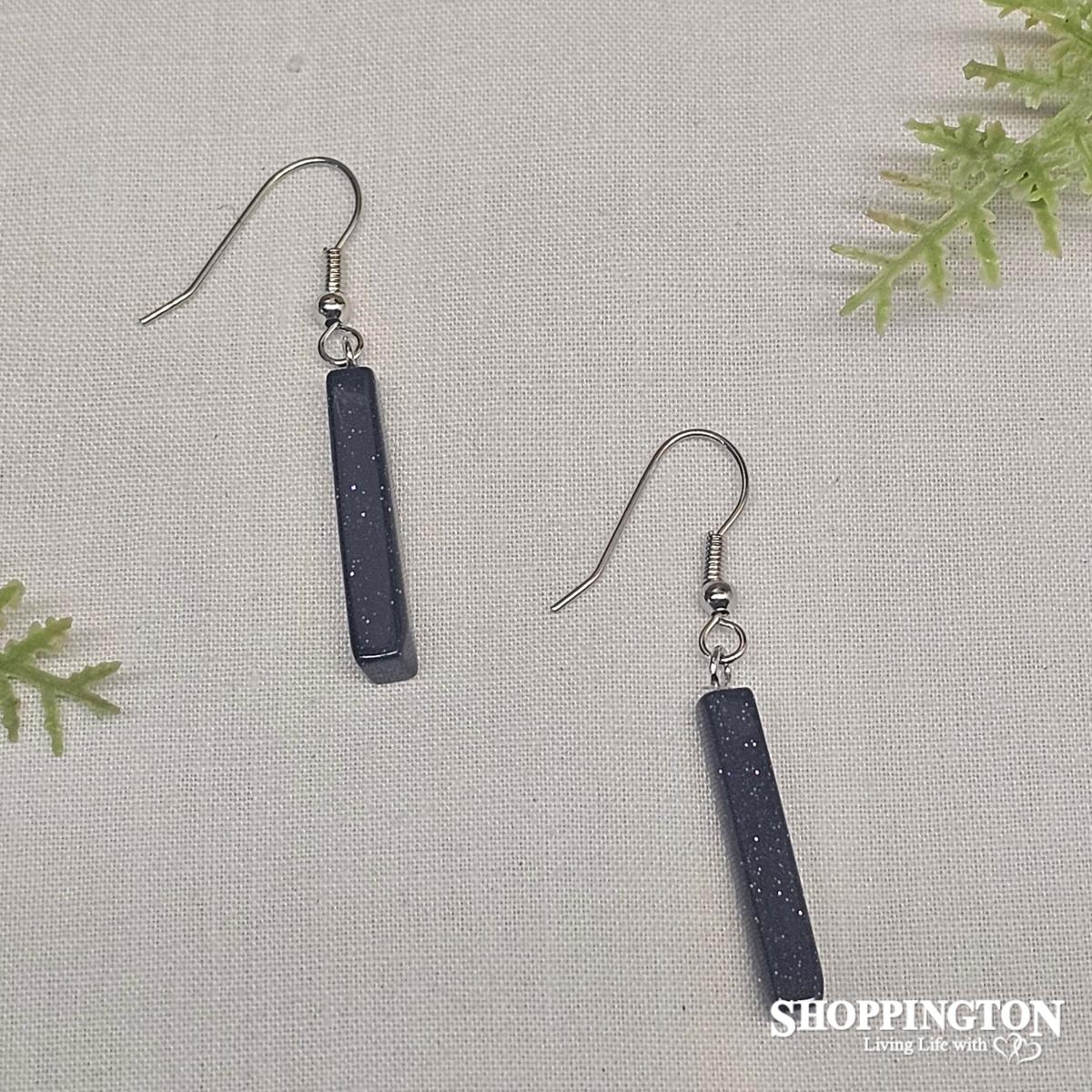 Blue Goldstone Bar Gemstone Earrings
