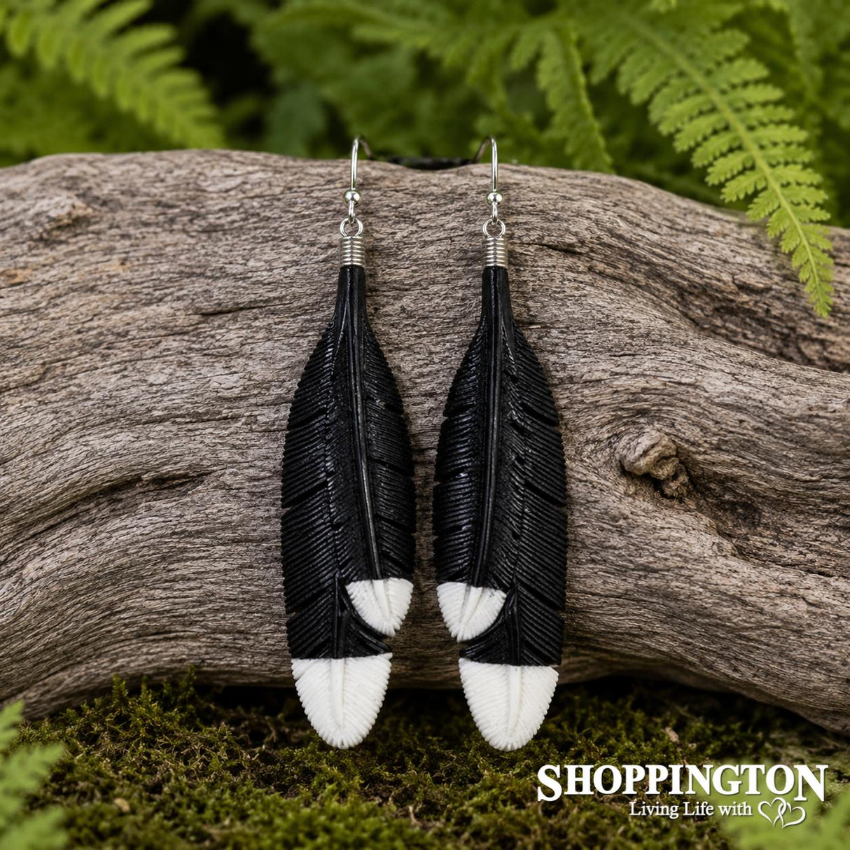 Bone Black Feathered Earrings 110mm