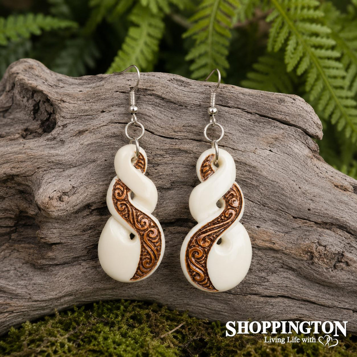 Bone Carving Earrings - Double Twist