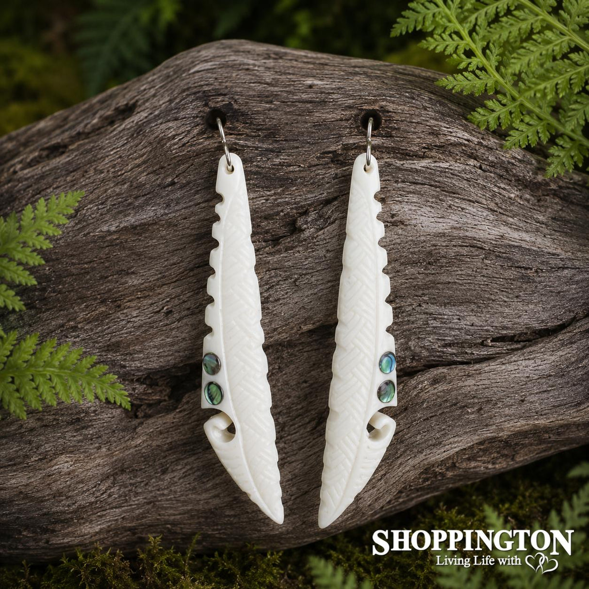 Bone Earrings - Carved Scalene Triangle with Paua