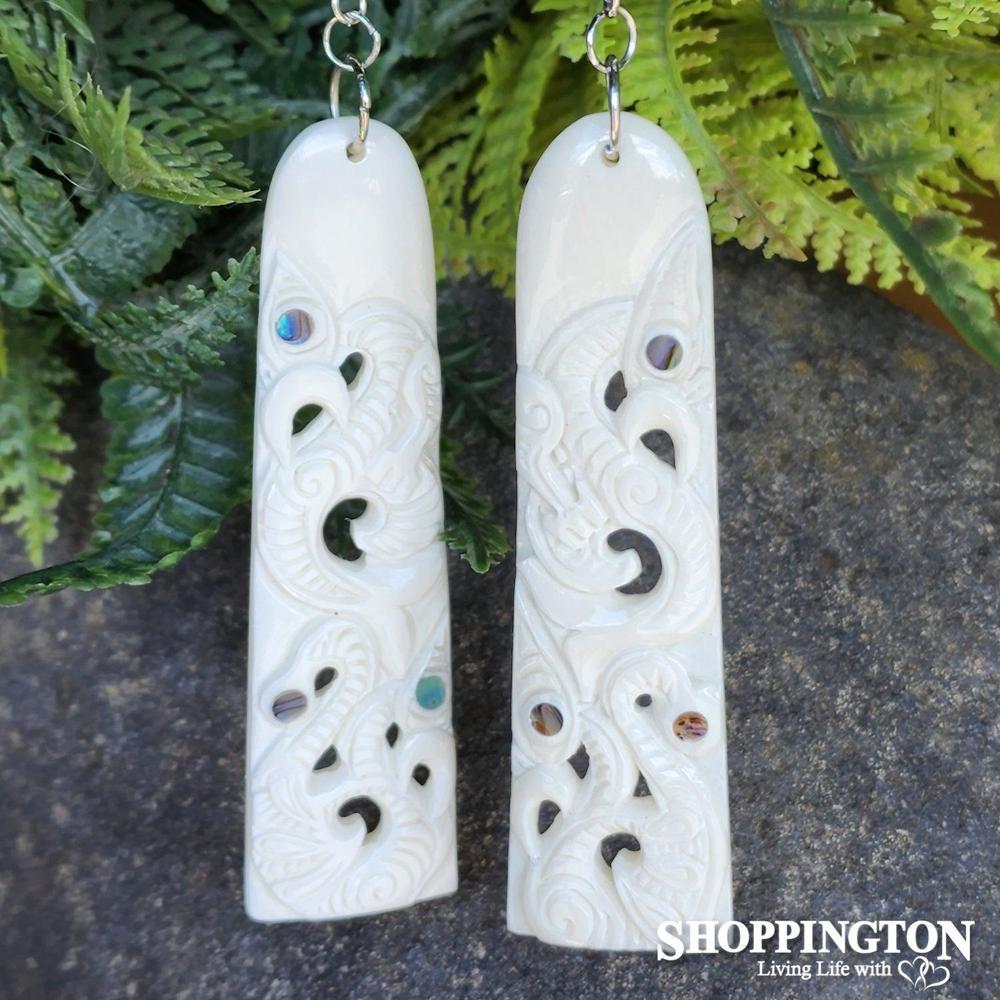 Bone Earrings - Manaia & Paua
