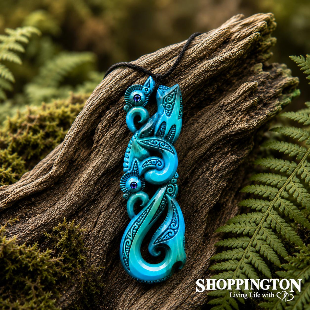Bone & Paua Carved Manaia 90mm Heru - Painted