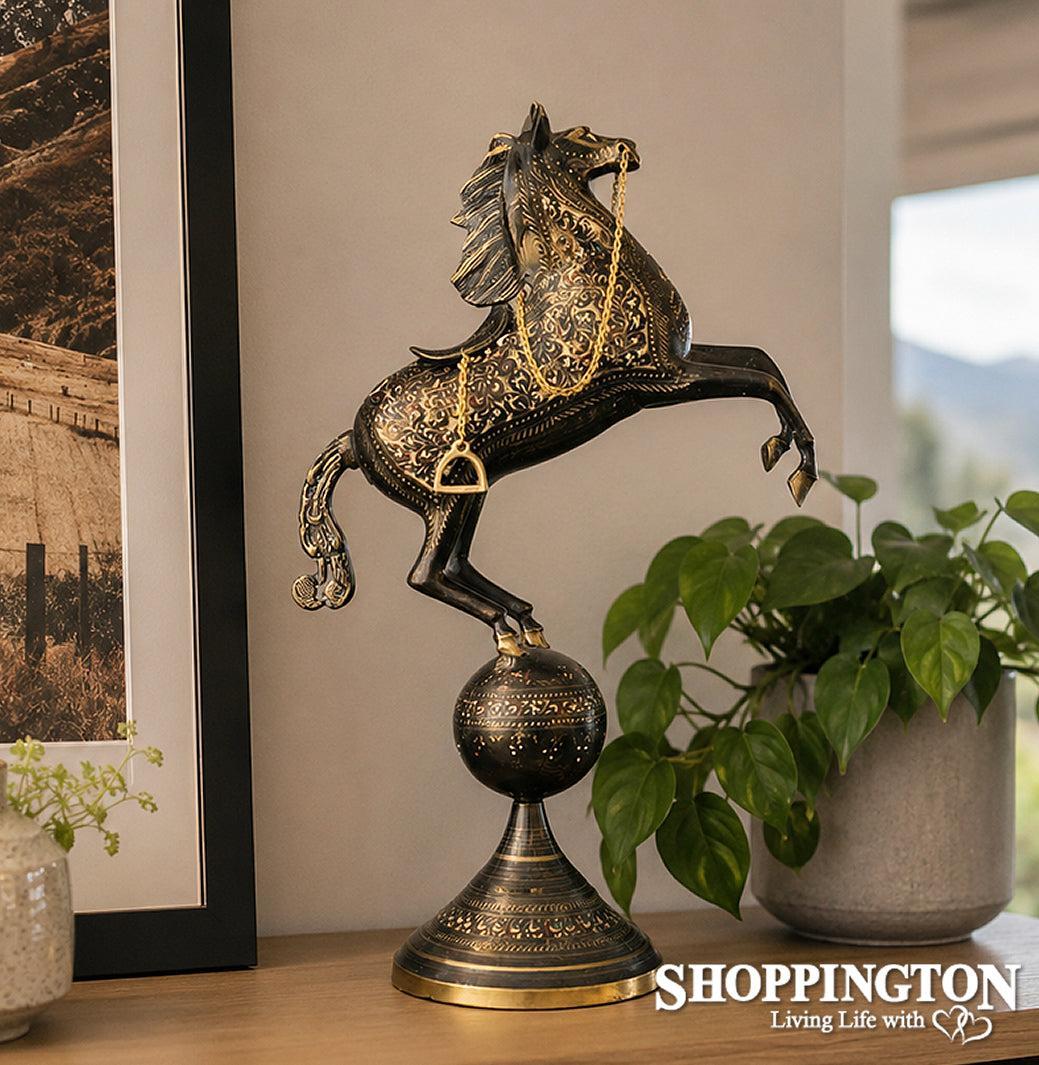 Brass Handcarfted Dancing Horse on Ball