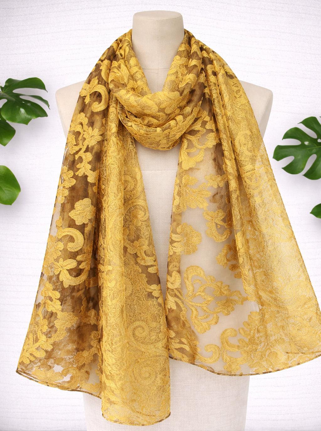 Burned Out Velour - Mustard Scarf