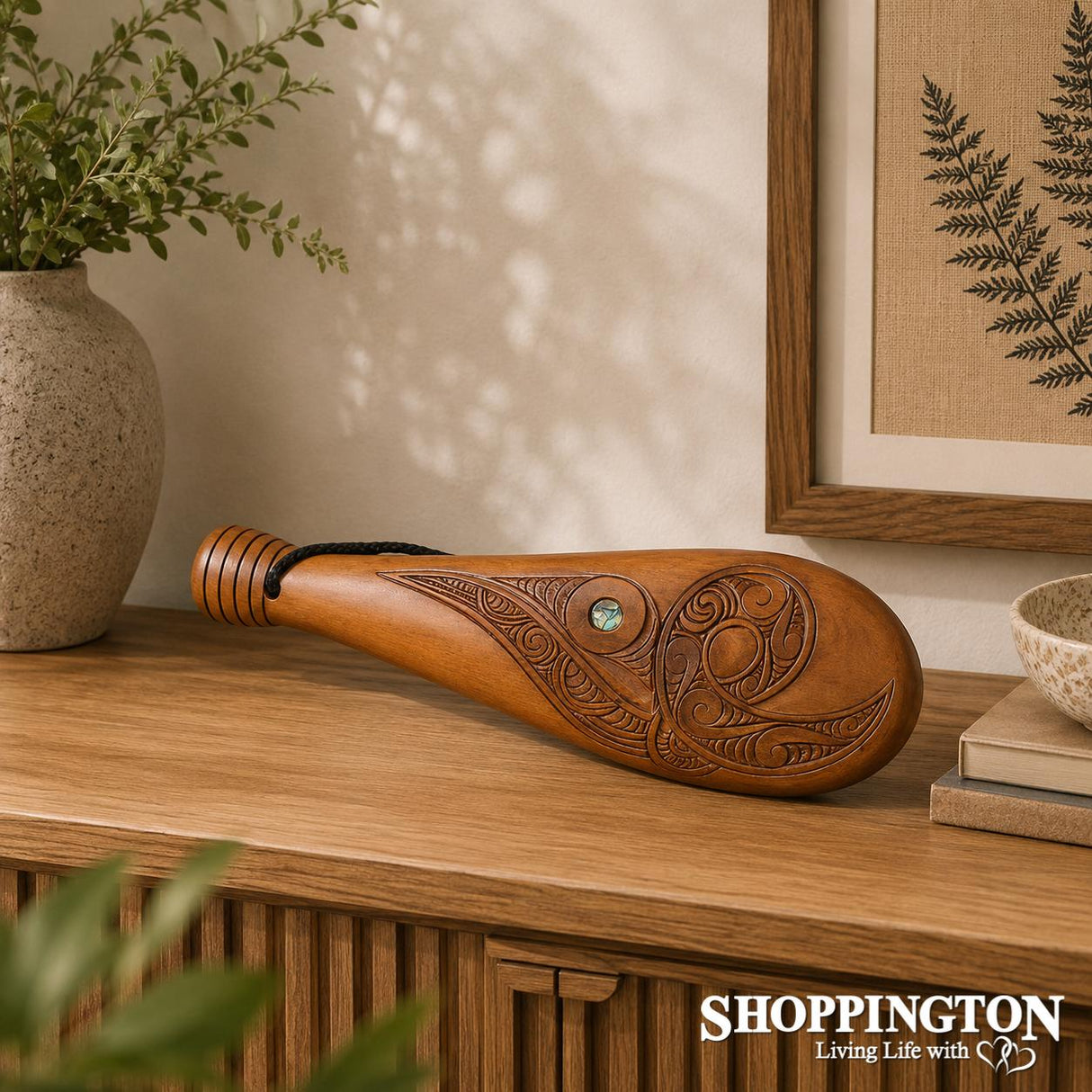 Carved Wooden Patu - Paua Insert
