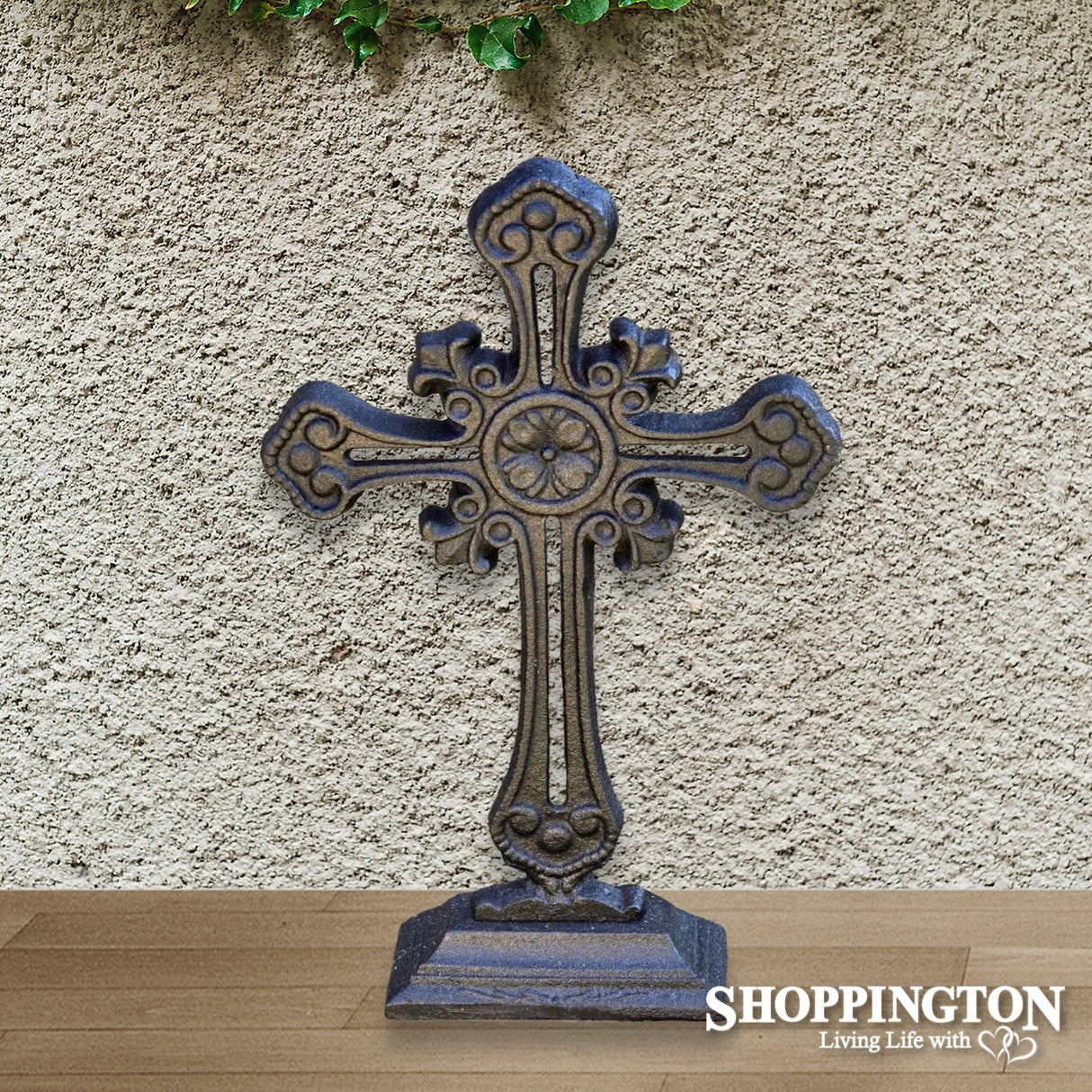 Cast Iron Cross on Stand - Black
