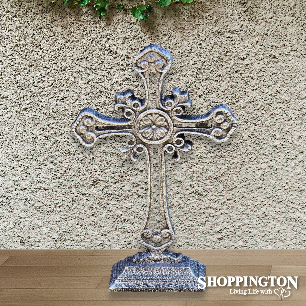 Cast Iron Cross on Stand - Silver
