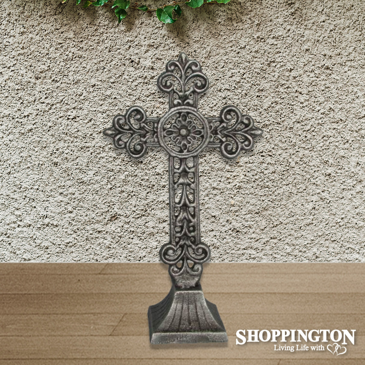 Cast Iron Cross on Stand - Silver Fleur